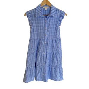 Monteau Blue & White Gingham Tiered Dress Small